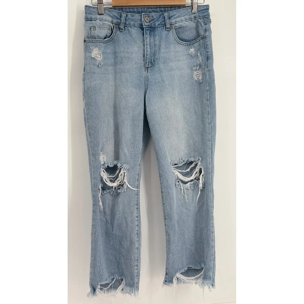 By Rewash Brand Distressed Straight Leg Jeans Light Wash Blue Sz 11/30